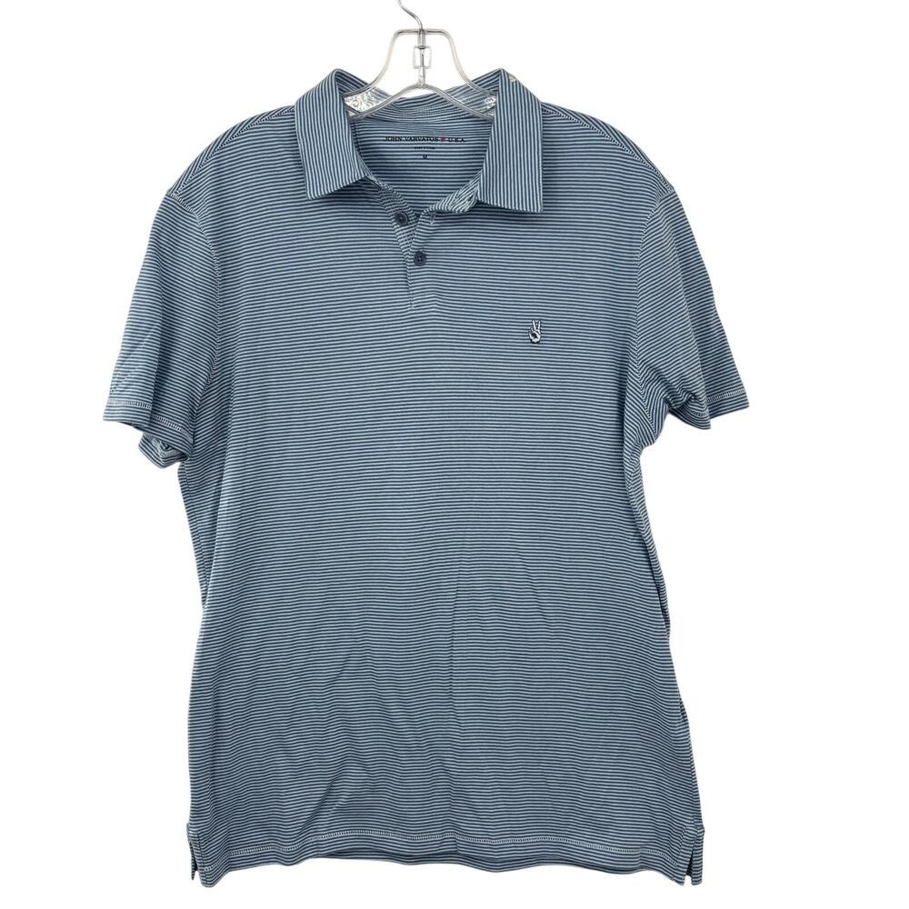 John Varvatos Blue Stripe Polo Shirt Mens Medium Collar Cotton